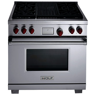 Wolf ICBDF364C Dual Fuel Range Cooker, Stainless Steel Wolf ICBDF364C Dual Fuel Range Cooker, Stainless Steel
